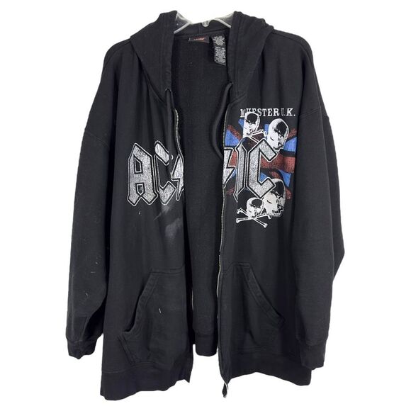 AC/DC Plus Size 2X Jacket Hooded Pockets Manchester Skull Graphic‎ Black B - Picture 1 of 9